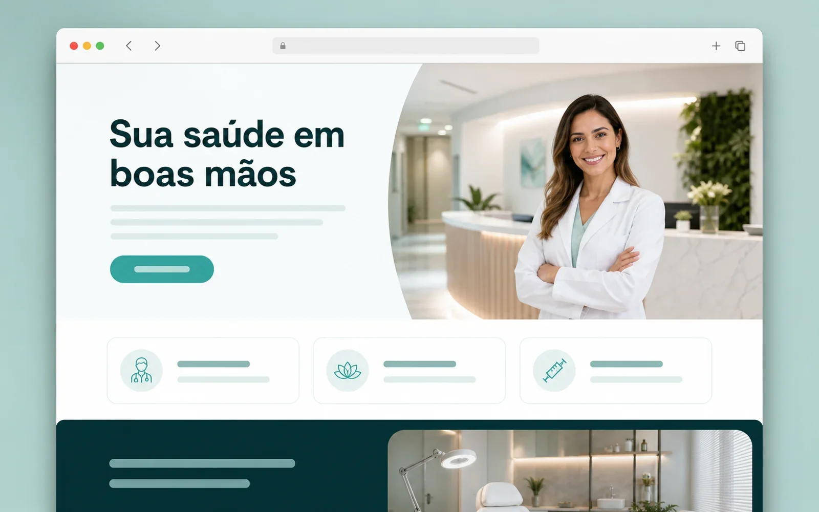 Mockup desktop de landing page para Clínica e estética